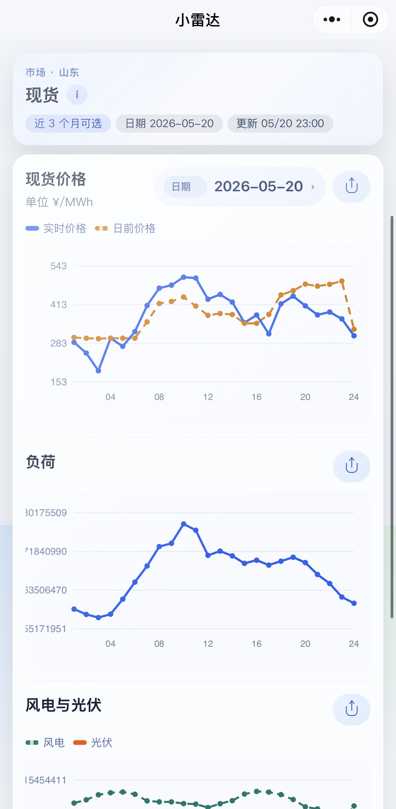小雷达现货价格界面截图